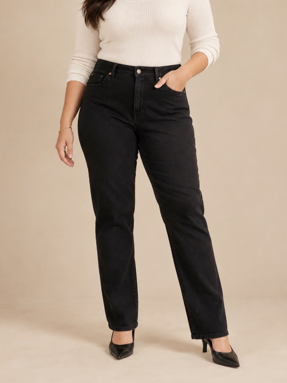 Jones New York 99% Cotton Black Straight-Leg Jeans